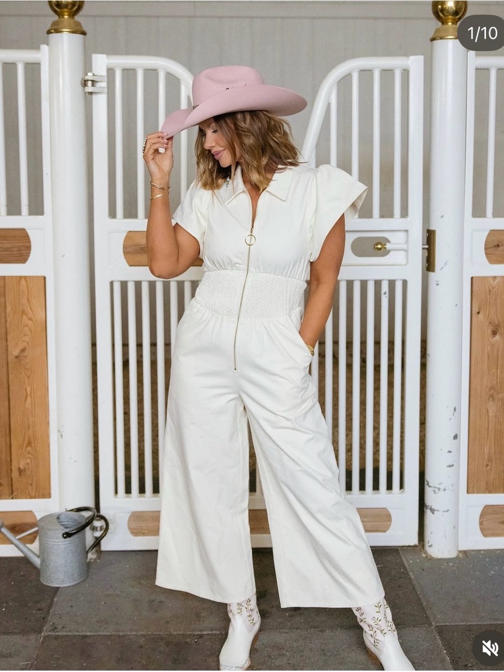 Icy city co women’s 2x Betsy‎ jumpsuit cream country western flutter crop